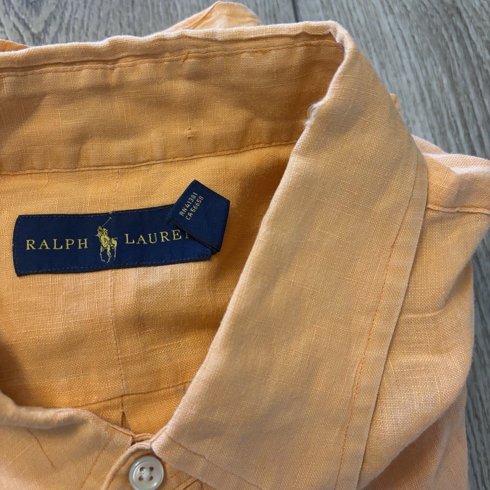 Ralph Lauren Button Down Shirt Mens XXL Orange 100% Linen Short Sleeve Pony Logo - Picture 9 of 10